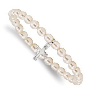 Sterling Silver FWC Pearl, 5" Stretch Bracelet